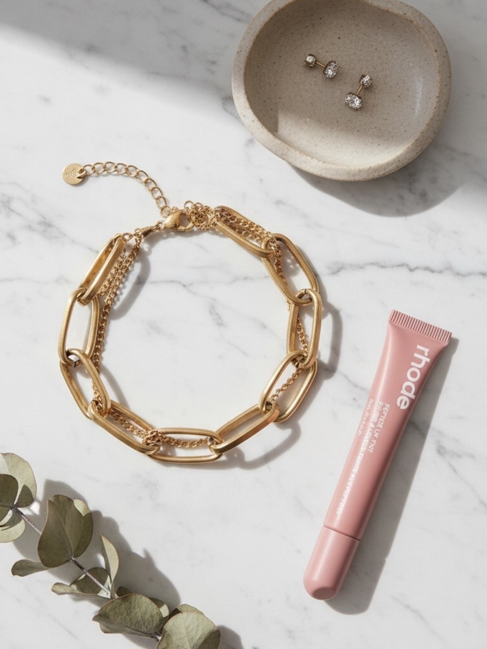 18k Gold Plated Layered Link Chain Bracelet. New.